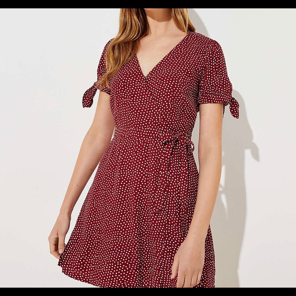 LOFT Dotted Tie Sleeve Skort Romper